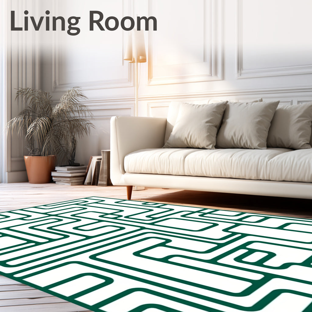 Minimalist Green Geometric Labyrinth Rug