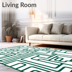 Minimalist Green Geometric Labyrinth Rug