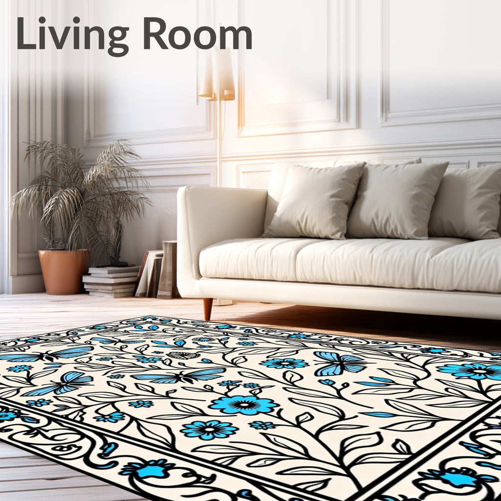 Floral Butterfly Garden Pattern Rug