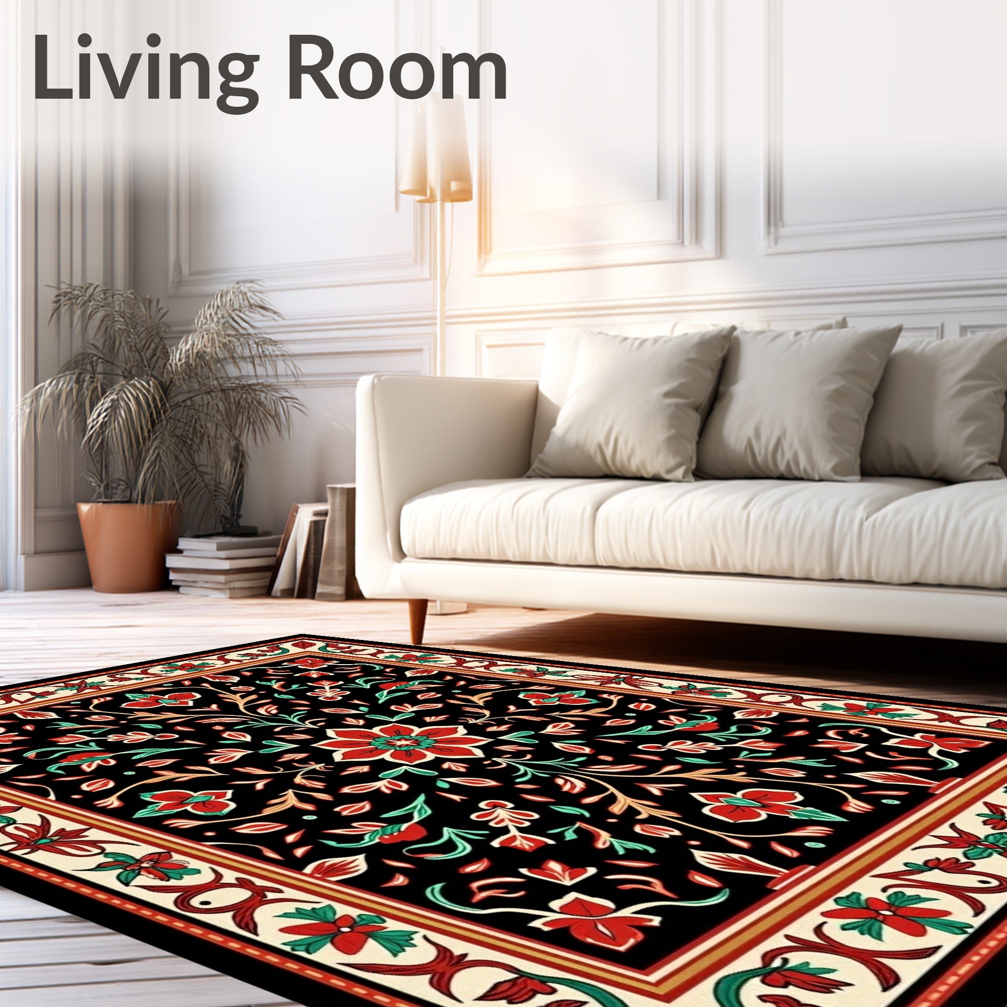 Intricate Floral Medallion Vine Pattern Rug