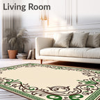 Elegant Floral Scrollwork Brown and Green Design Rug