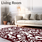 Ornate Floral Patterned Dark Red Rug
