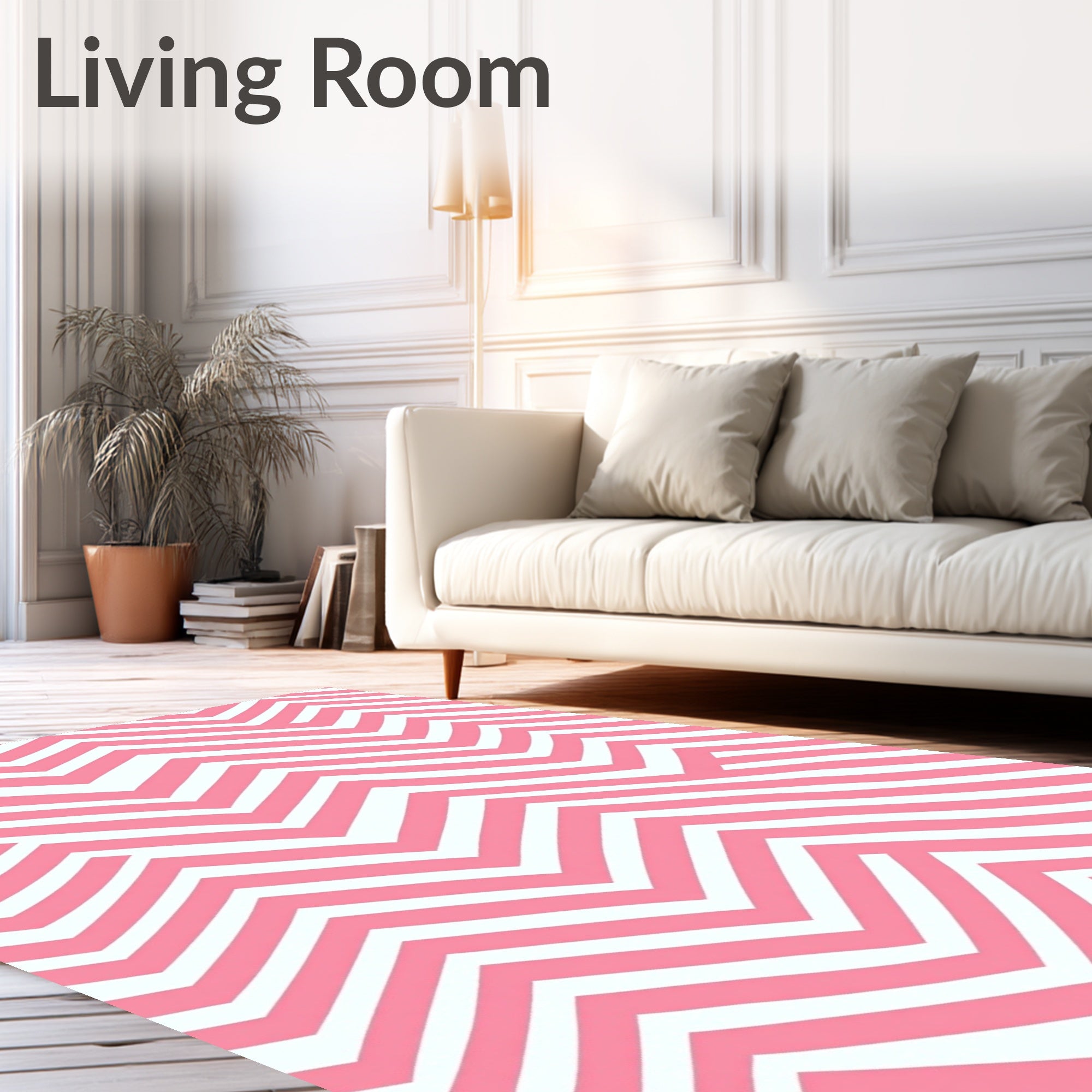Pink and White Zigzag Stripes Rug