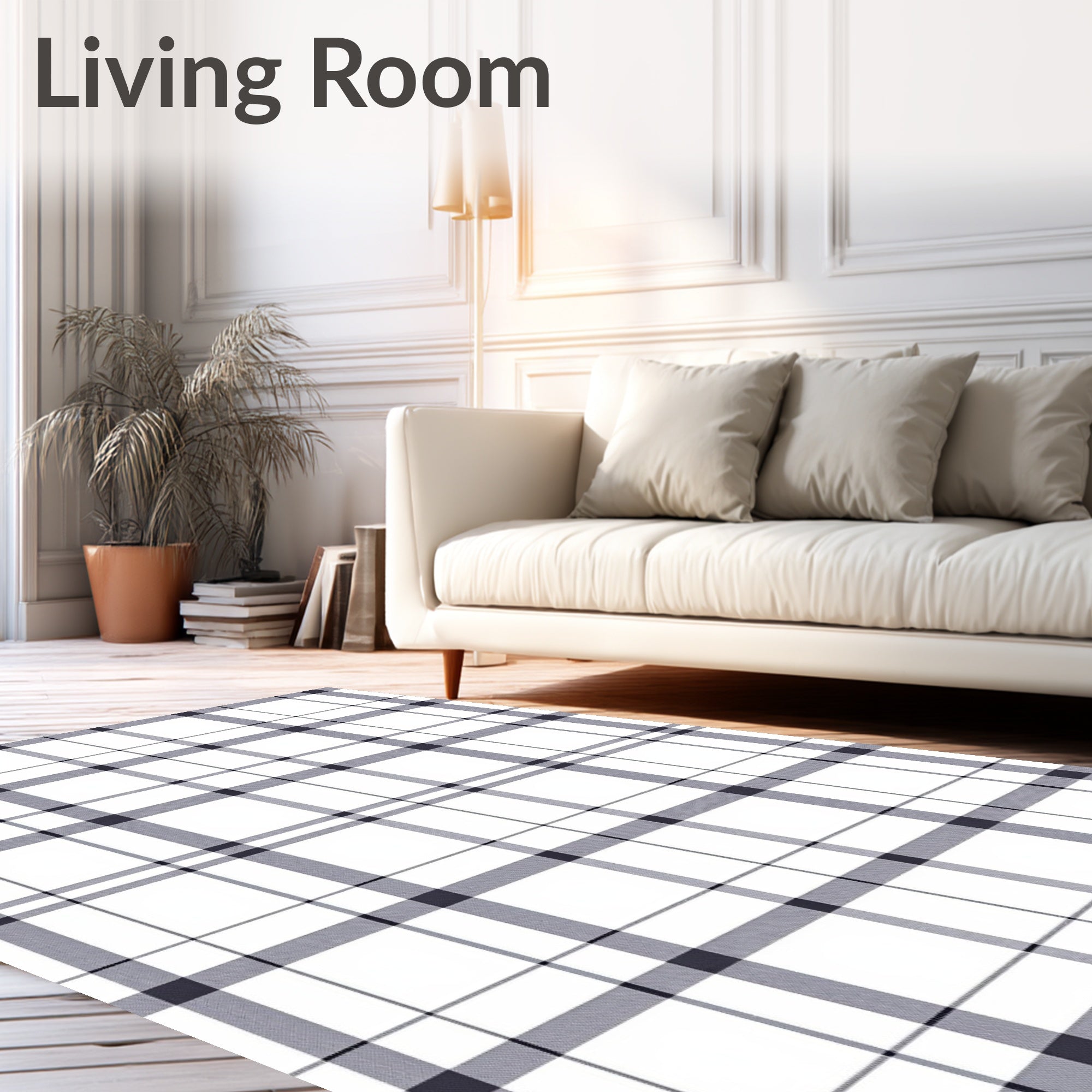 Classic Plaid Indigo White Design Rug