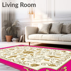 Ornate Floral Swirls Pink Gold Rug