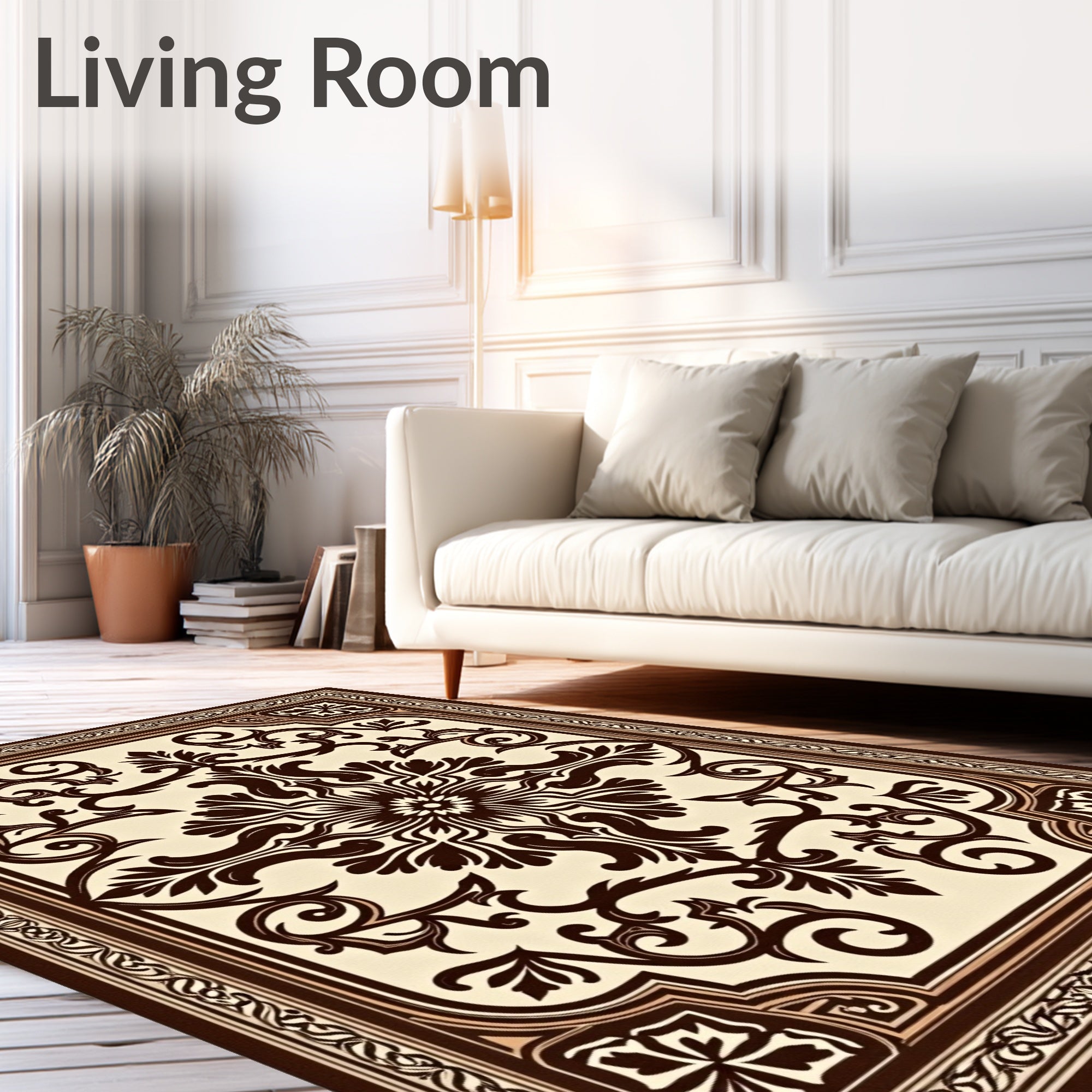 Classic Brown Floral Medallion Border Rug