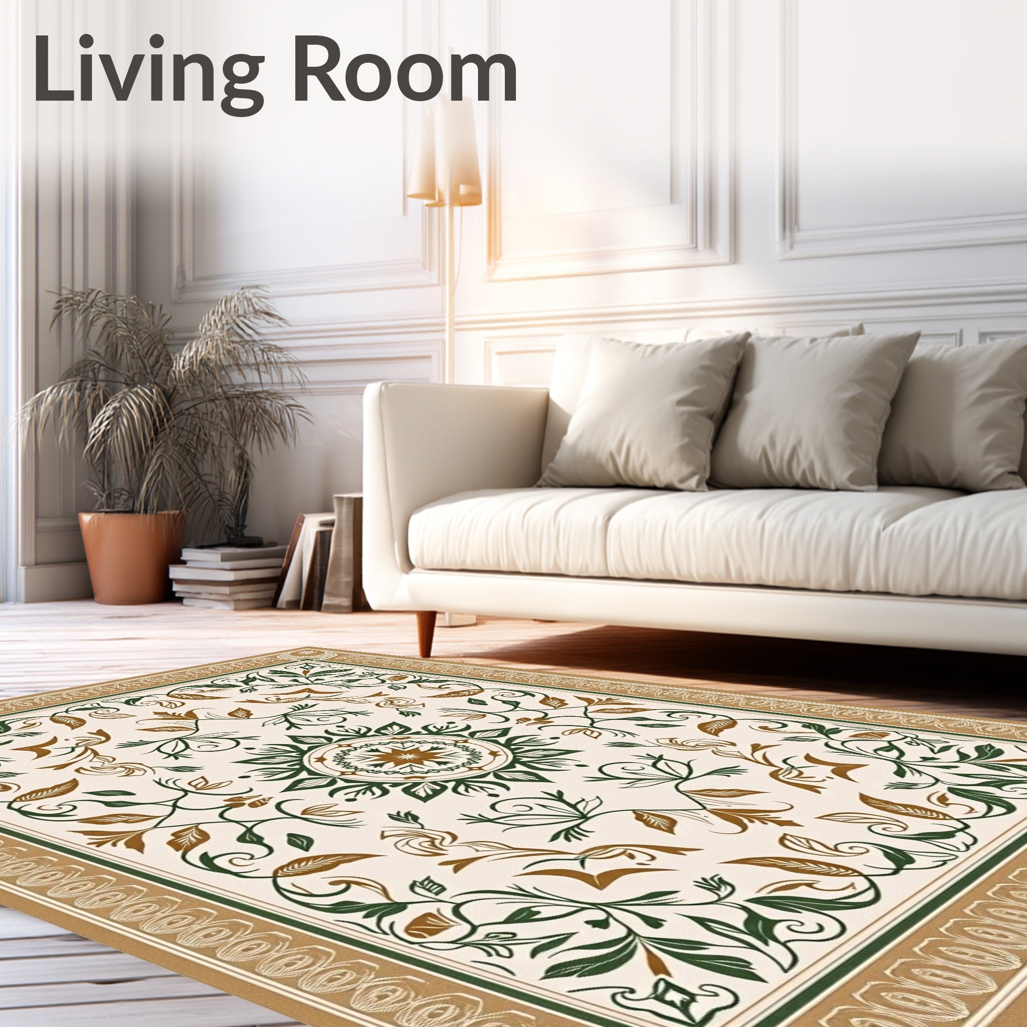 Earthy Floral Medallion Scroll Pattern Rug