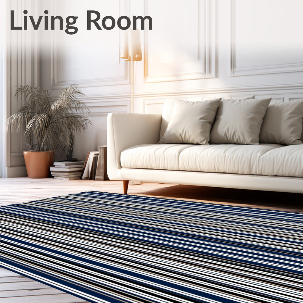 Classic Navy White Stripe Pattern Rug