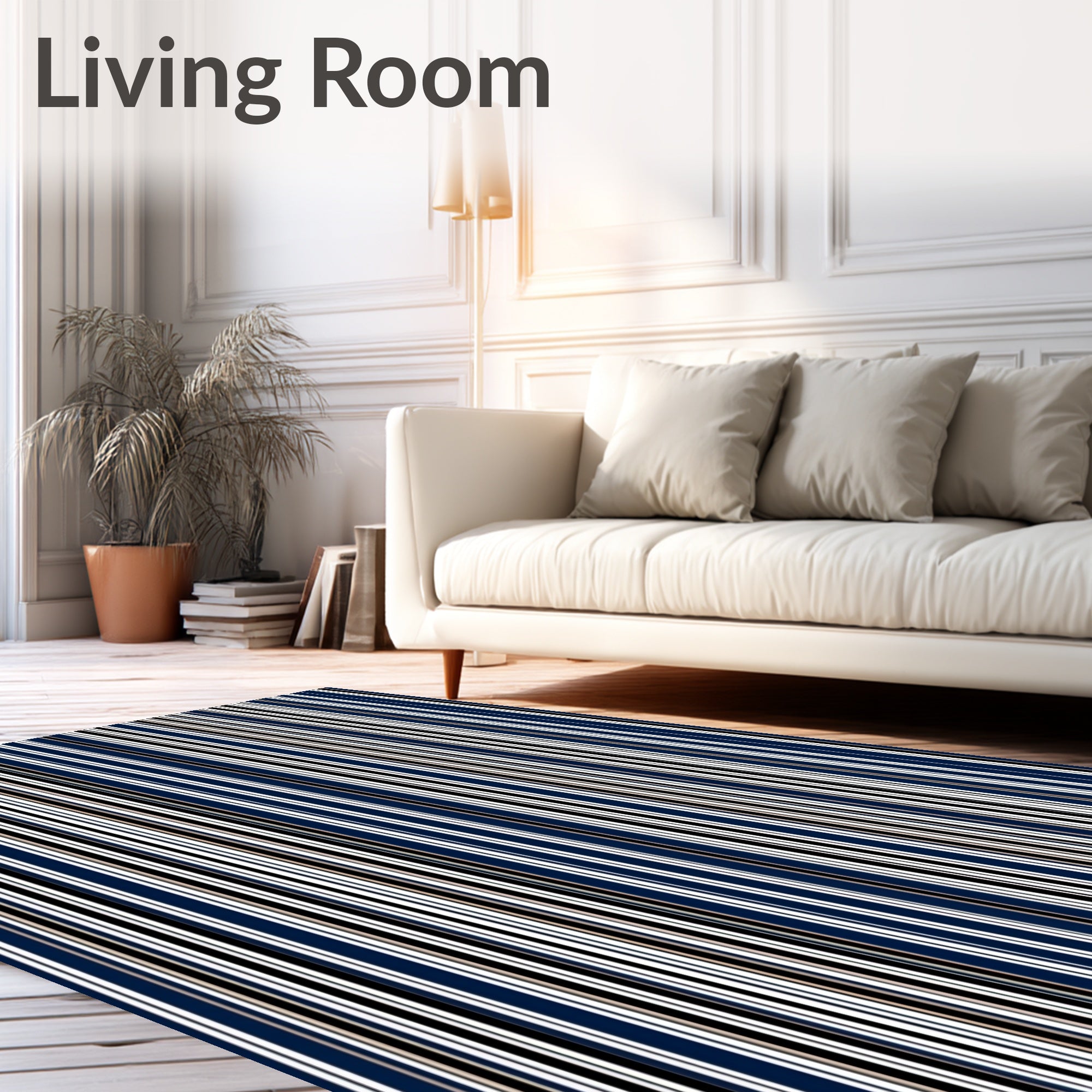 Classic Navy White Stripe Pattern Rug