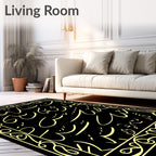 Elegant Yellow Script Border Rug