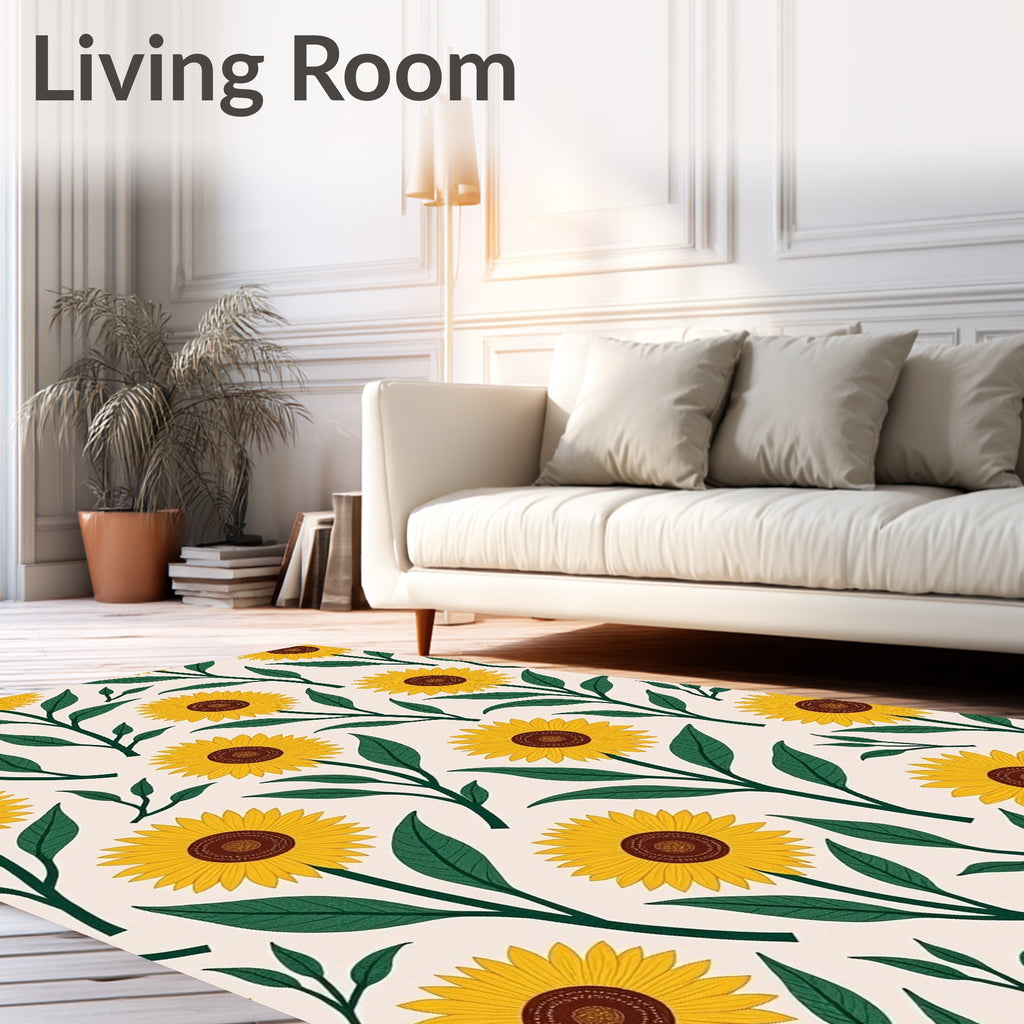 Sunny Sunflower Botanical Pattern Rug