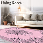 Elegant Rose Black Floral Medallion Rug