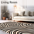 Black and Cream Abstract Wavy Rug