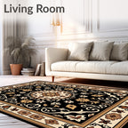 Black Floral Scrollwork Medallion Rug