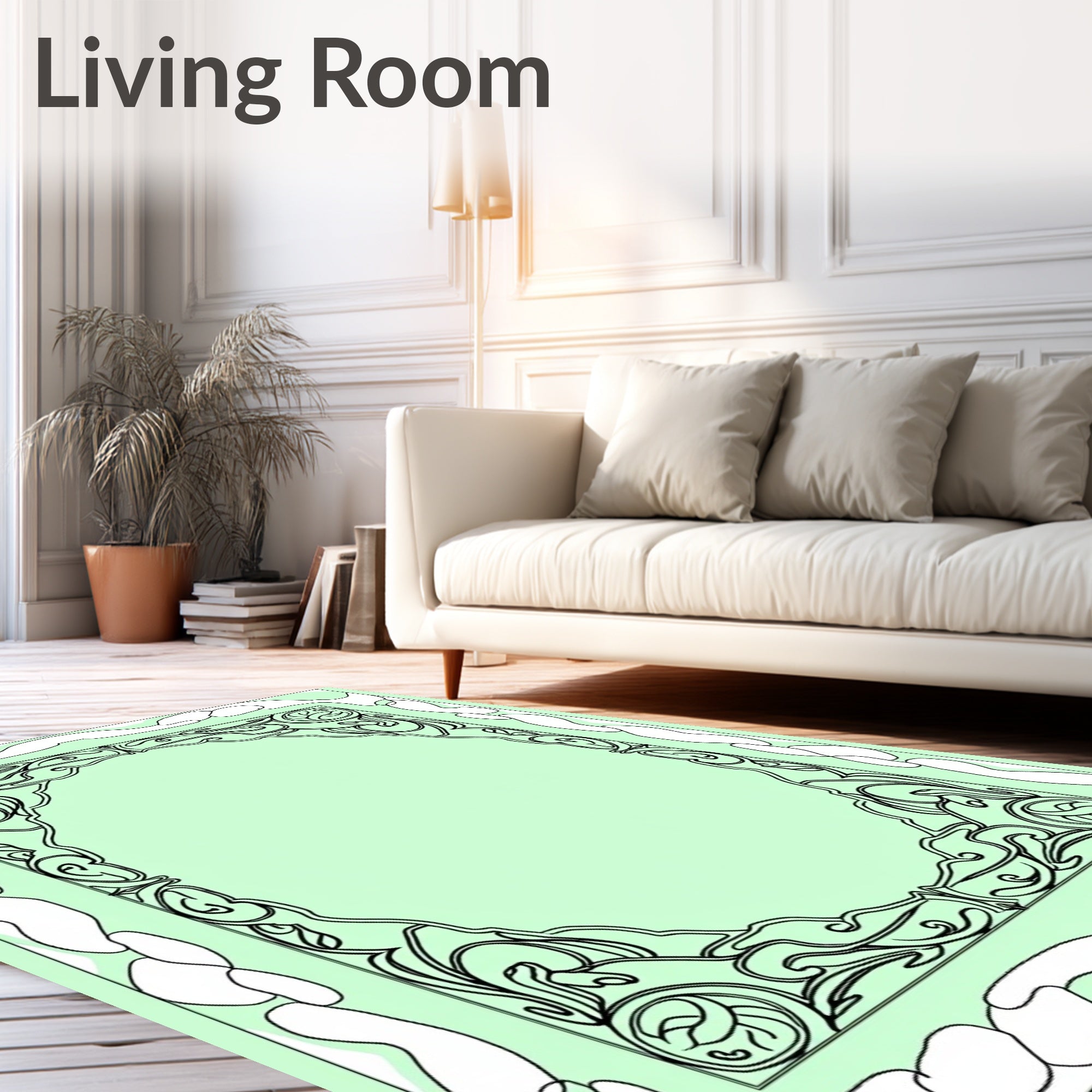 Art Nouveau Scrollwork Botanical Frame Rug