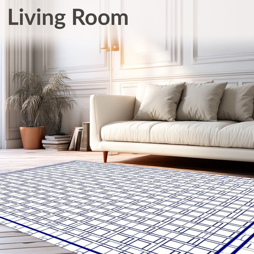 Bold Blue Interlocking Square Pattern Rug