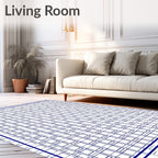 Bold Blue Interlocking Square Pattern Rug