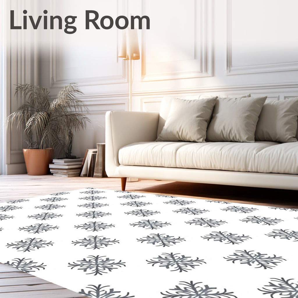 Gray Floral Square Repeating Pattern Rug