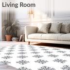 Gray Floral Square Repeating Pattern Rug