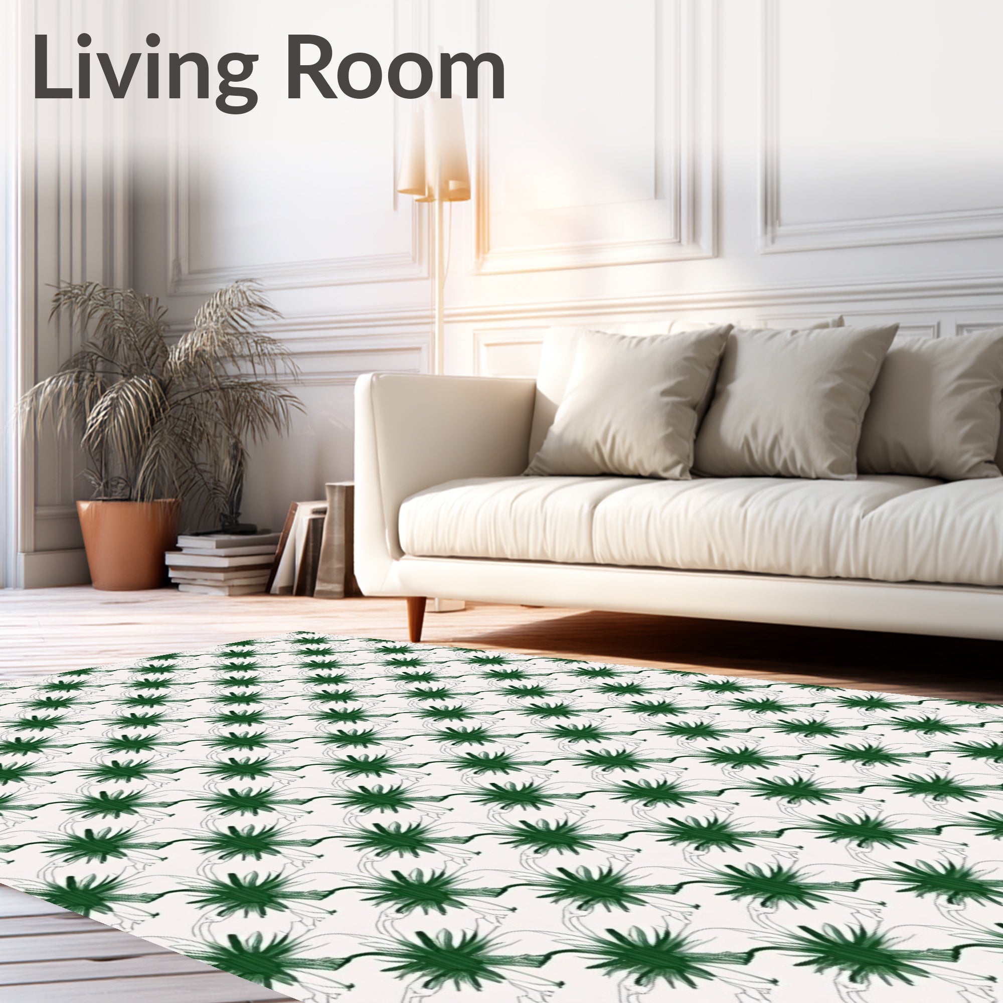 Green Line Art Abstract Flora Pattern Rug