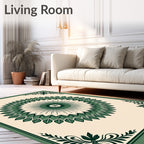 Green Symmetrical Floral Mandala Design Rug