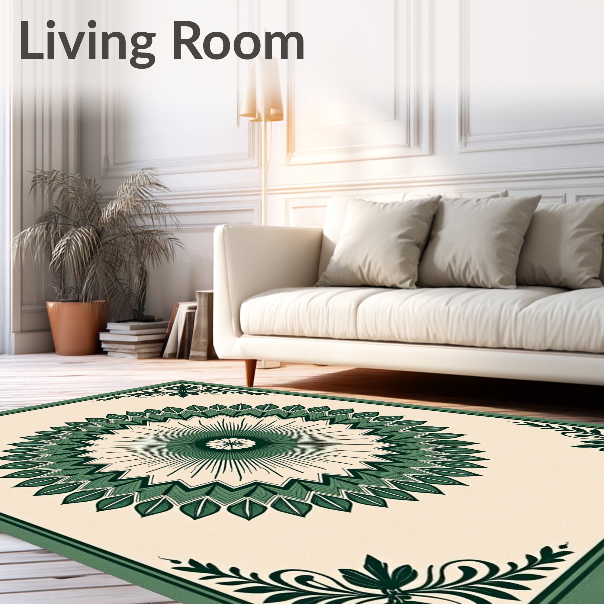 Green Symmetrical Floral Mandala Design Rug