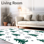 Forest Green Christmas Trees Snowflakes Rug