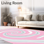 Pink White Swirl Pattern Rug
