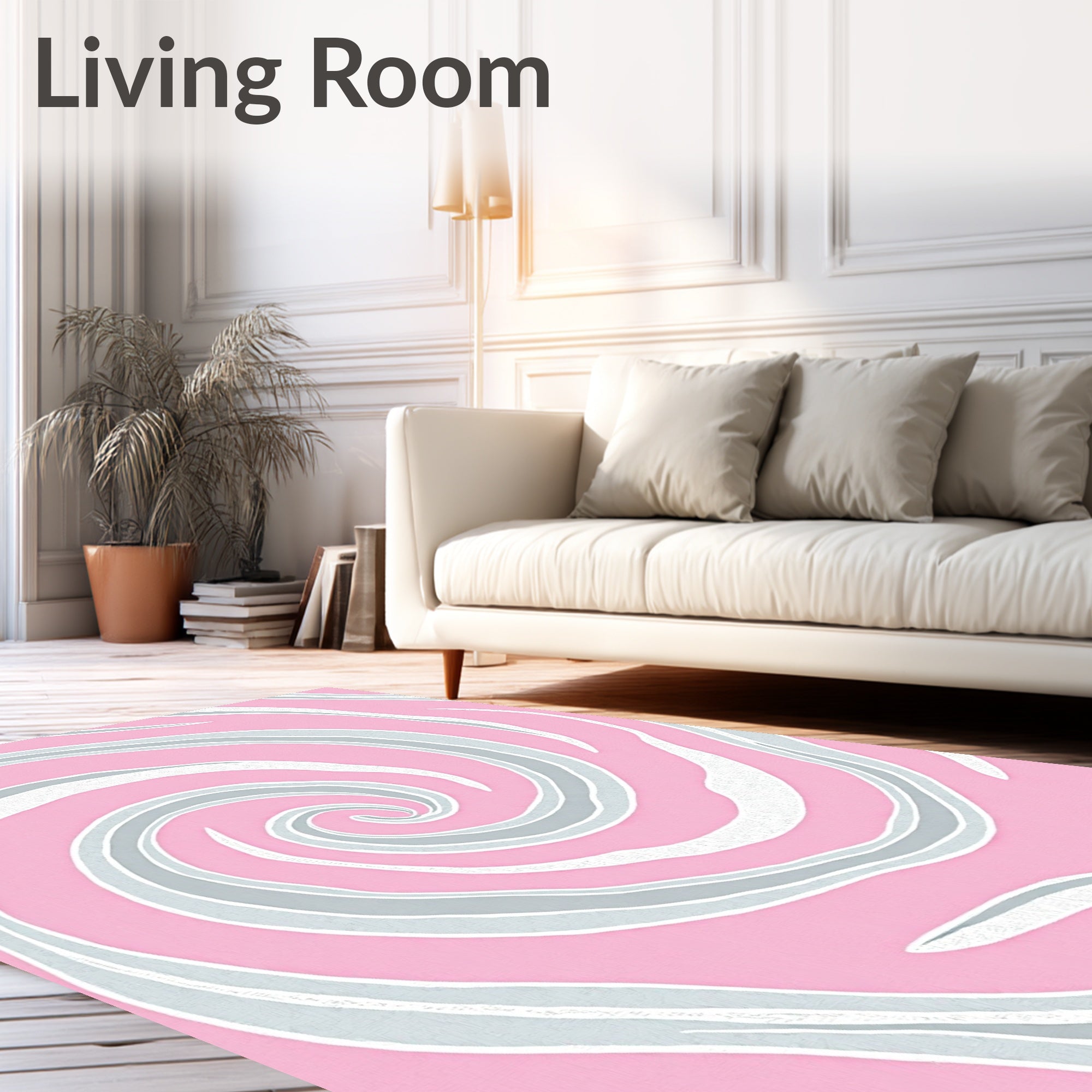 Pink White Swirl Pattern Rug