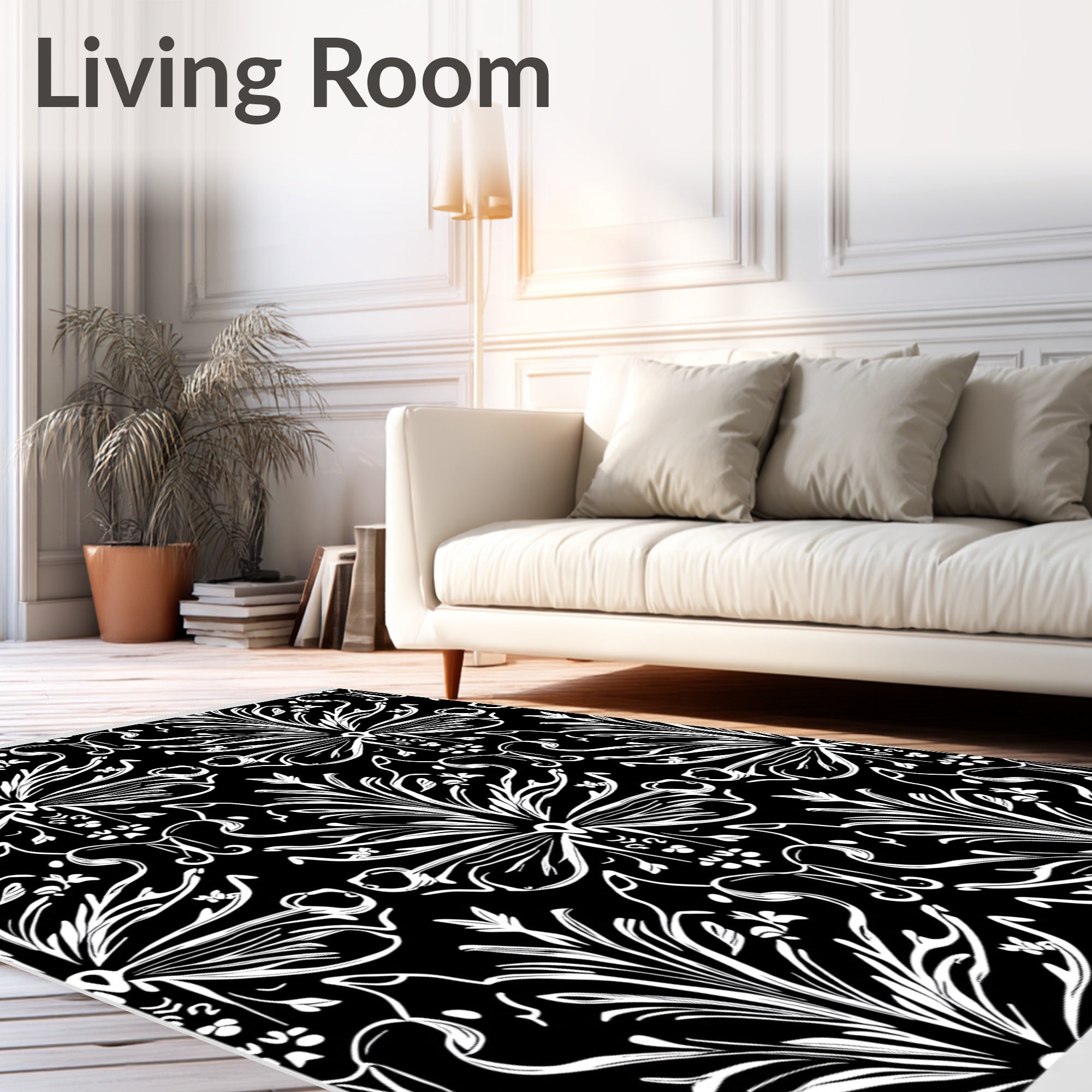 Bold Black Floral Art Nouveau Style Rug