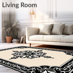 Vintage Black Floral Damask Pattern Rug