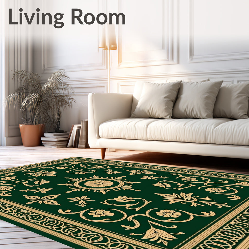 Green And Gold Floral Medallion Rug