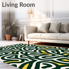 Abstract Swirls Dark Green Gold Rug