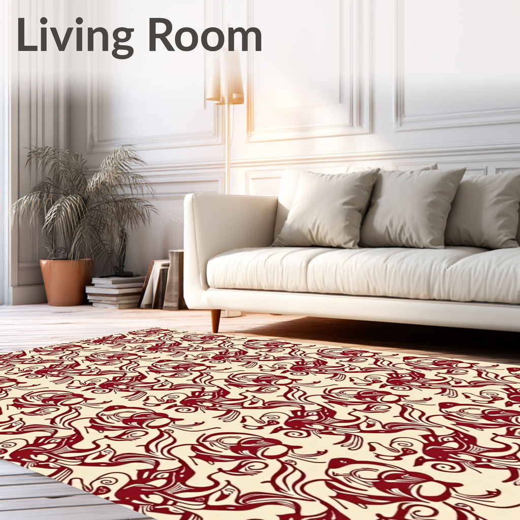 Crimson Abstract Swirl Pattern Rug