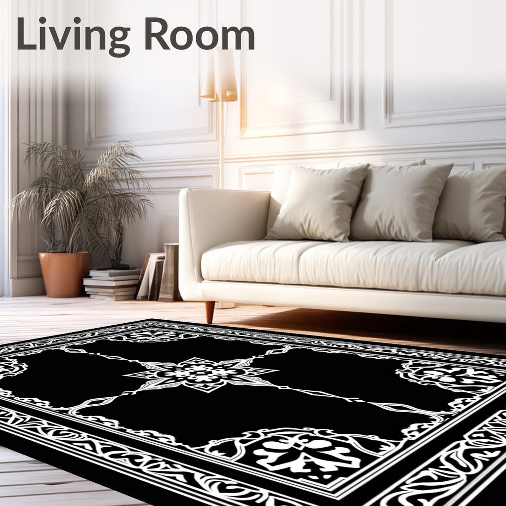 Ornate Floral Scroll Border Design Rug