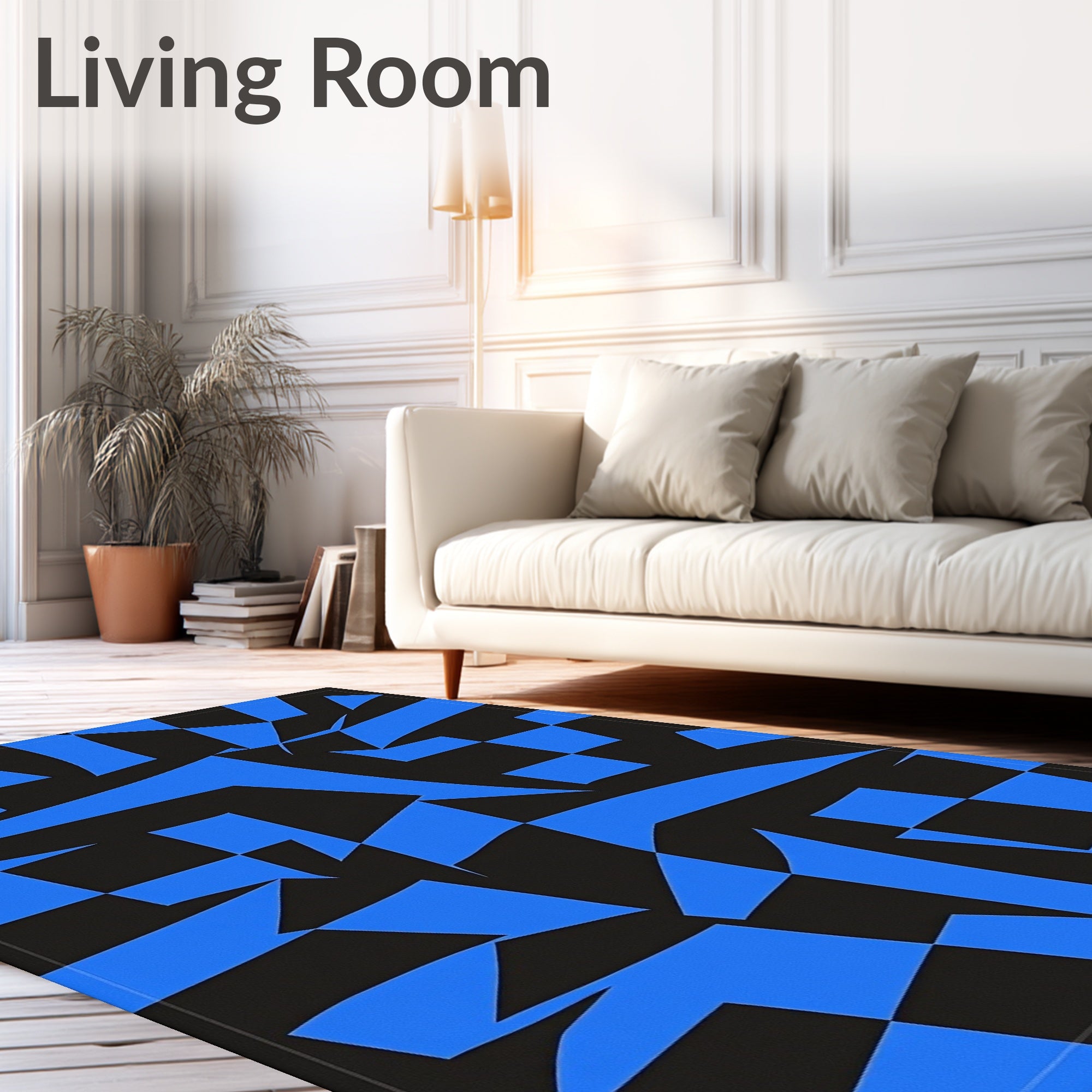Abstract Blue Black Jagged Pattern Rug