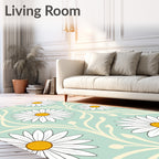 Delicate White Daisy Floral Pattern Rug