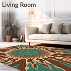 Radiant Sunburst Wood Grain Pattern Rug