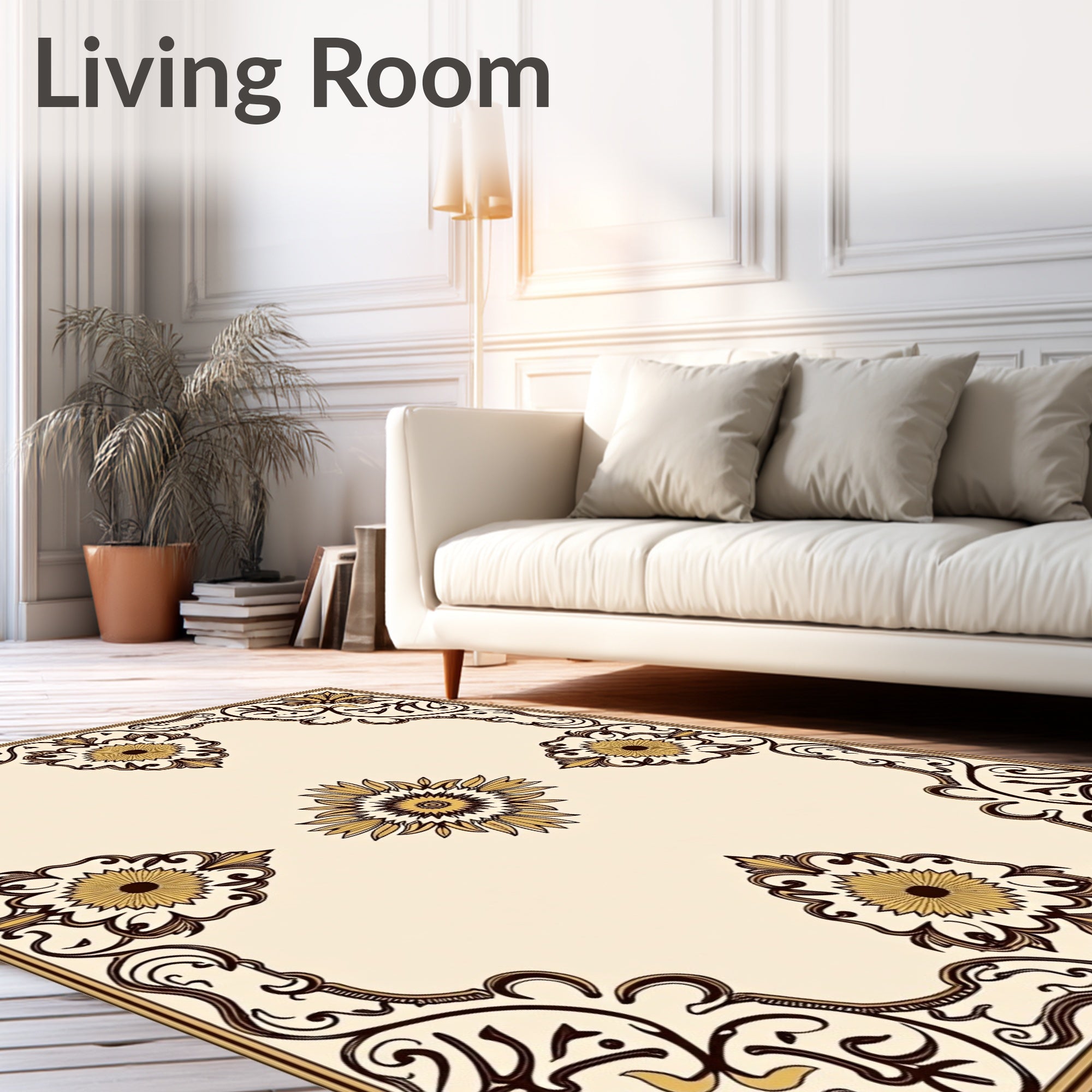 Ornate Floral Scrollwork Border Design Rug