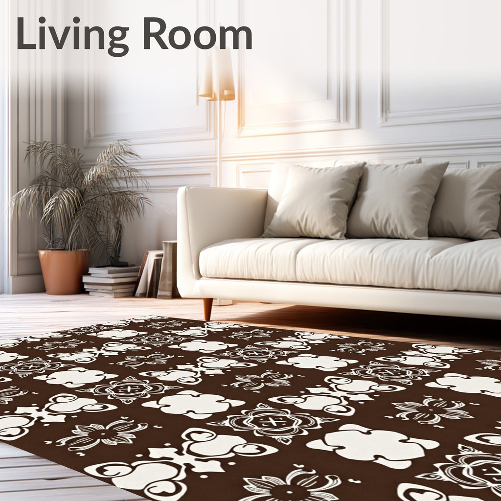 Decorative Damask Pattern With Floral Elements Rug