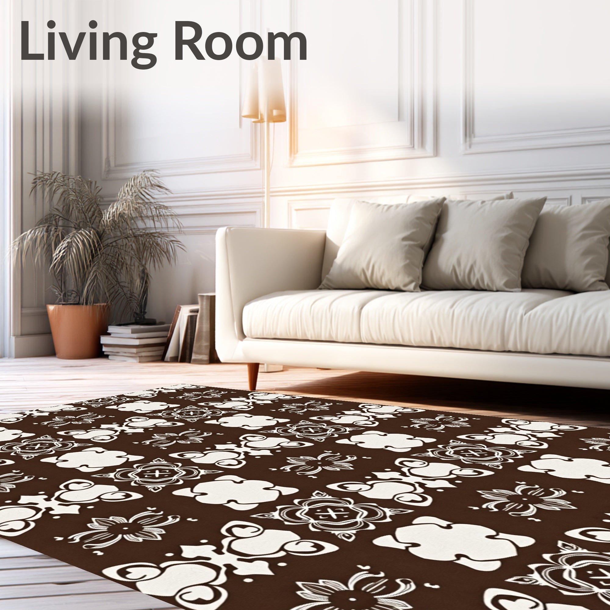 Decorative Damask Pattern With Floral Elements Rug