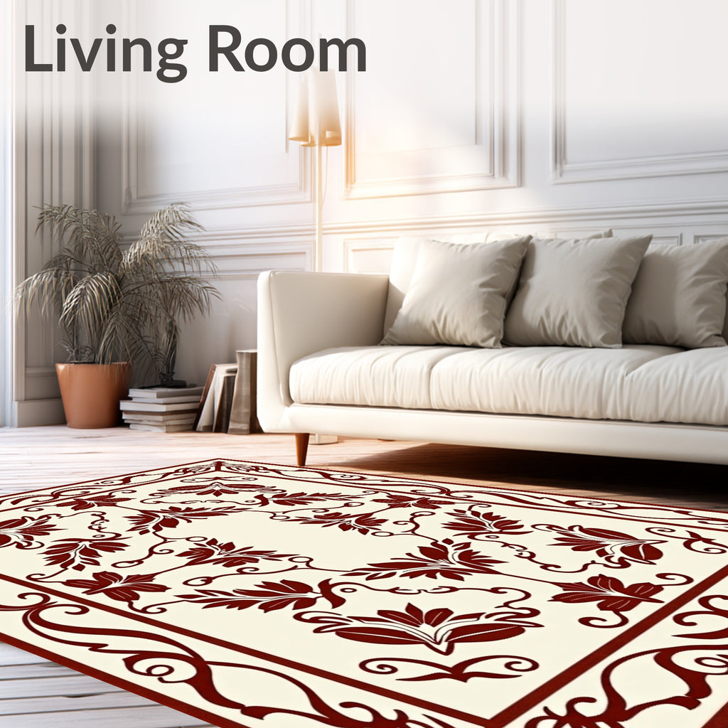 Classic Floral Border With Swirls Design Rug