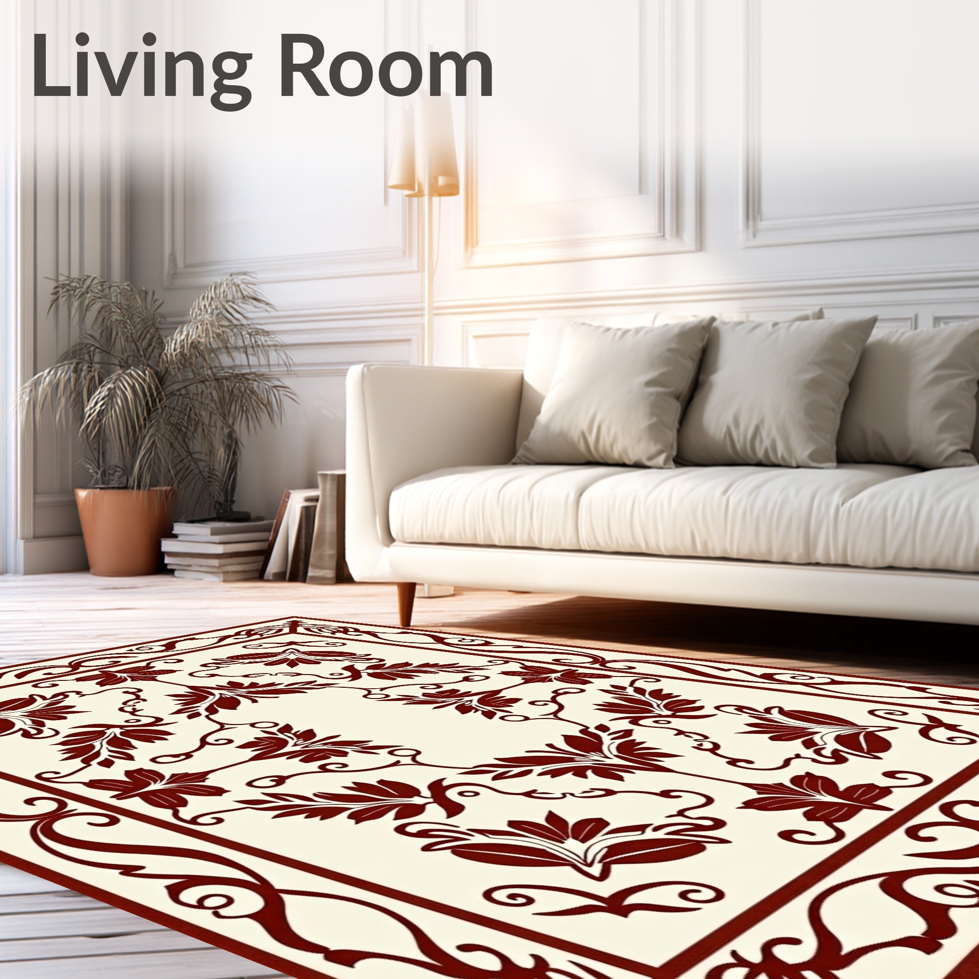 Classic Floral Border With Swirls Design Rug