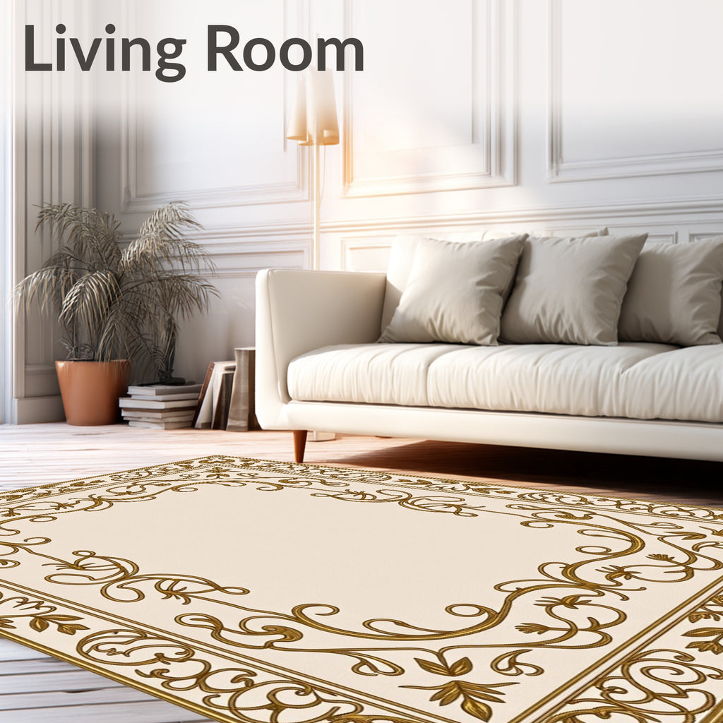 Golden Vine Ornate Border Design Rug