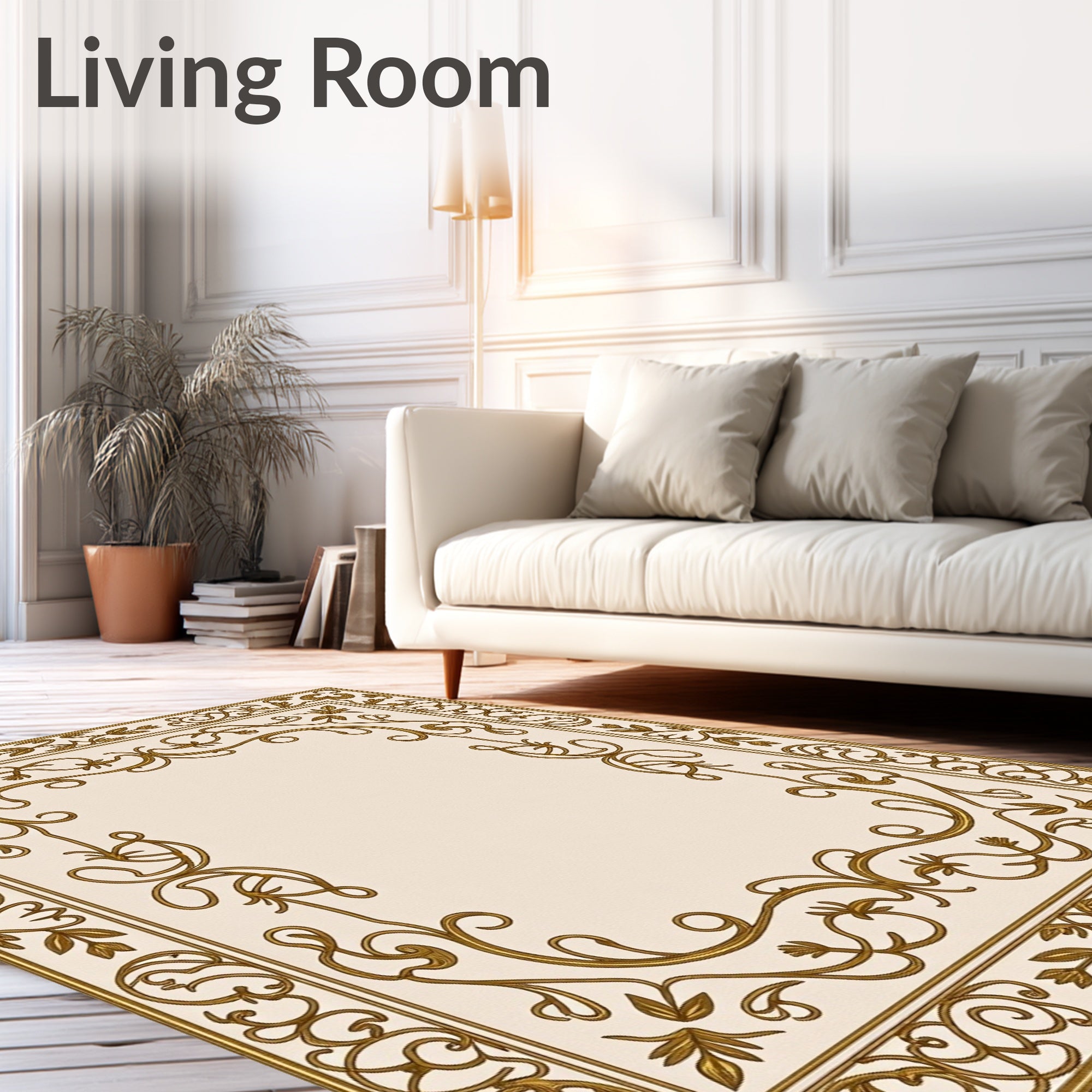 Golden Vine Ornate Border Design Rug