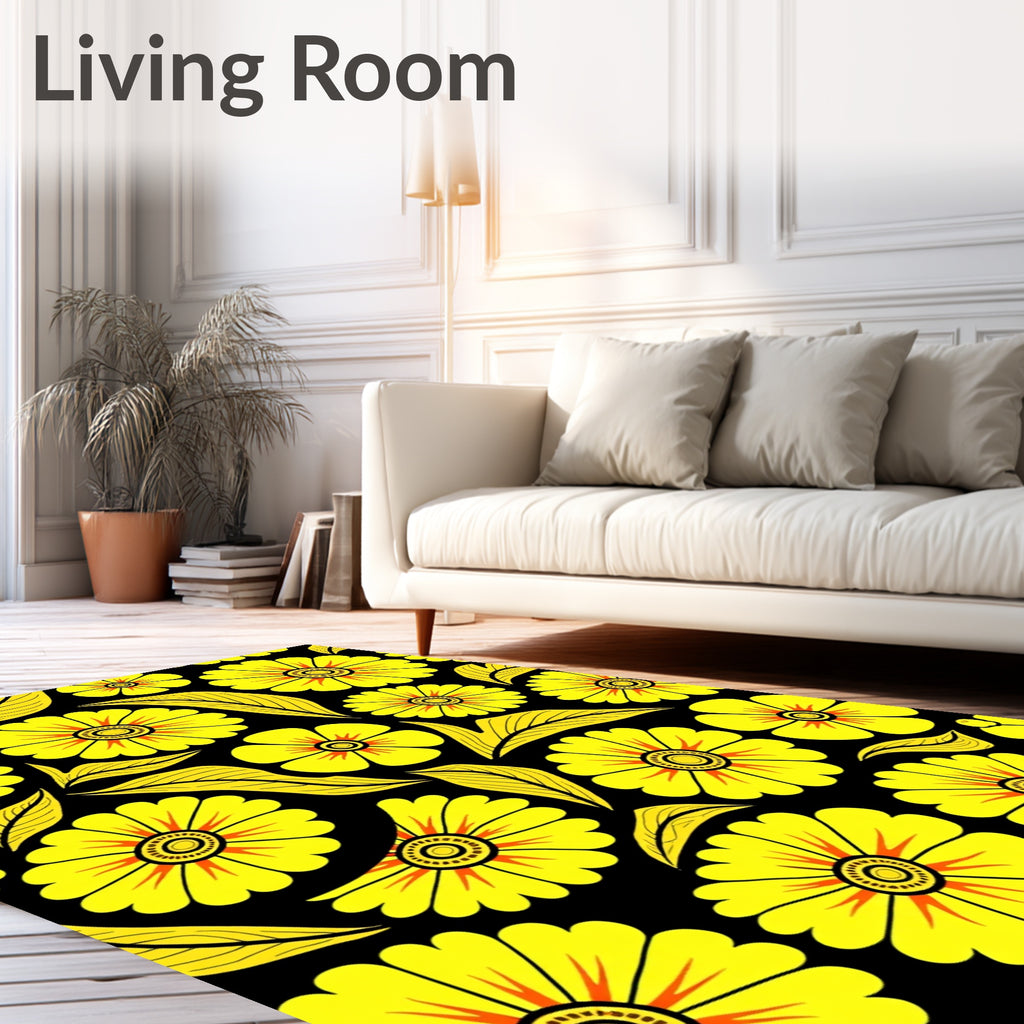 Yellow Flower Pattern Tile Design Rug