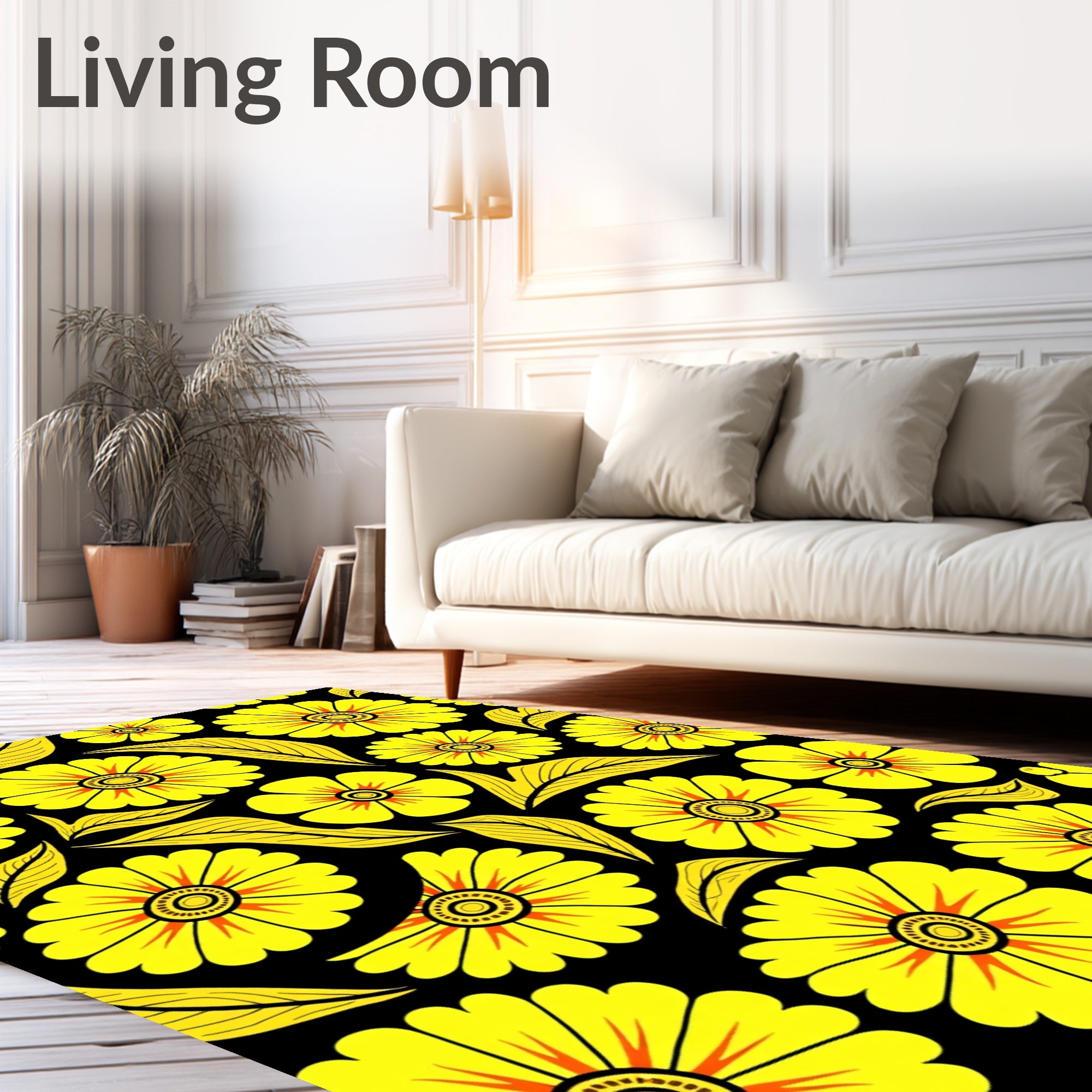 Yellow Flower Pattern Tile Design Rug