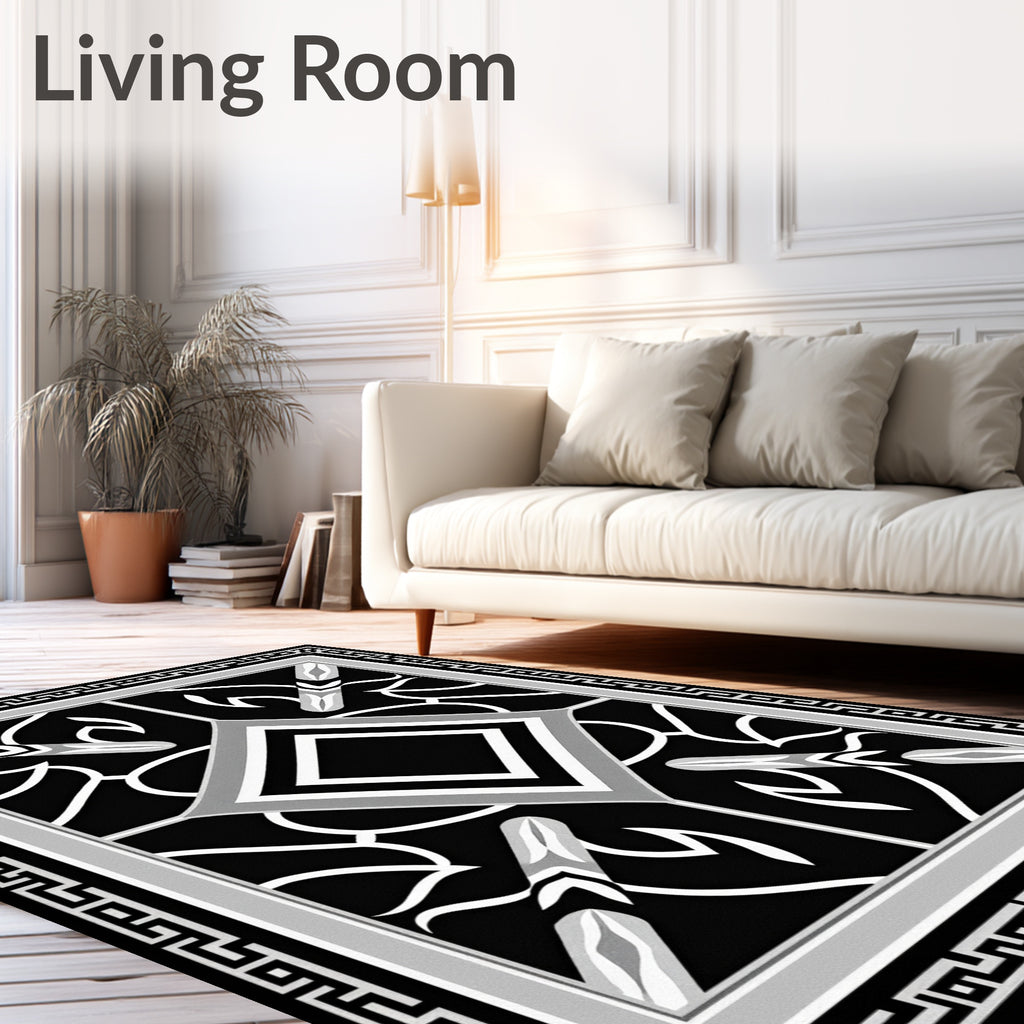 Monochrome Art Deco Diamond Motif Rug