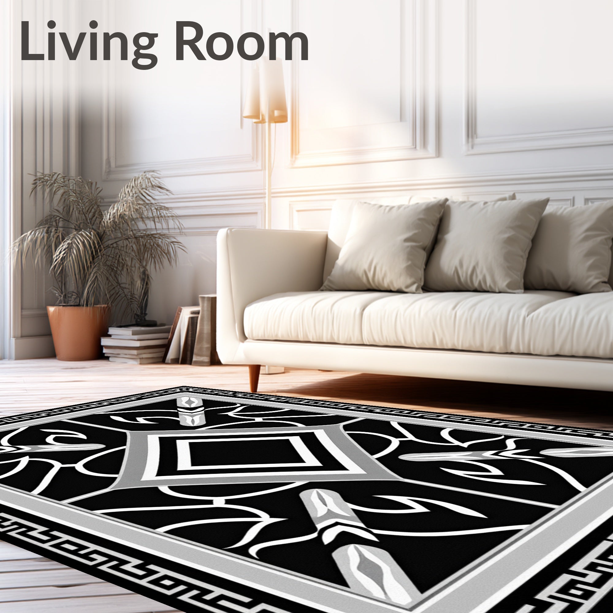 Monochrome Art Deco Diamond Motif Rug