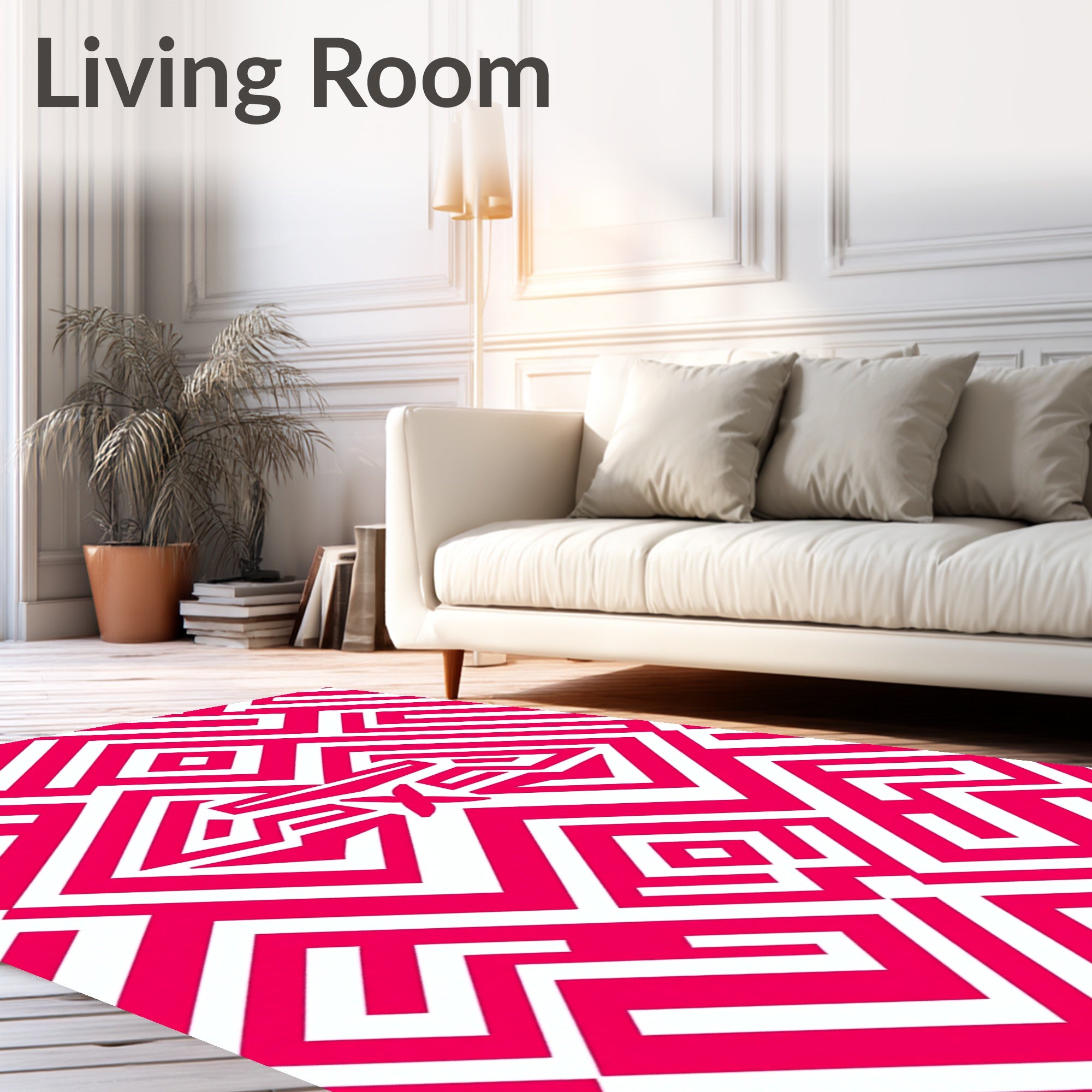Vibrant Pink Geometric Maze Pattern Rug